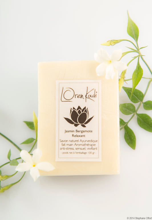 Handmade herbal Ayurvedic soap "Relaxing Jasmine Bergamot"-Sensual, Invigorating-100g