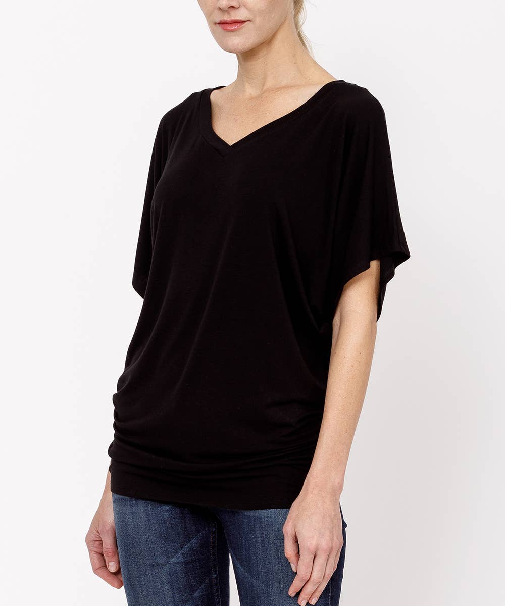 Sky Signature tunic in bamboo and V-neck - black