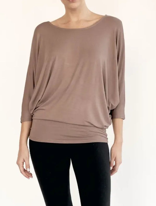 Dolman draped tunic in bamboo round neck - mocca